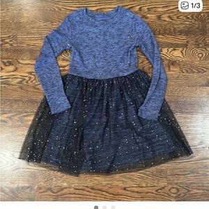 Cat & Jack Blue Knit and Black Tulle Kids Dress